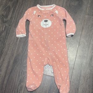 Carters 6m girls fleece footed sleeper pink polka-dot bear